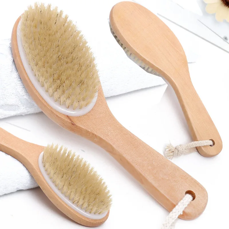 Натуральная щетина для тела мягкая Массажная щетка с длинной ручкой массажер