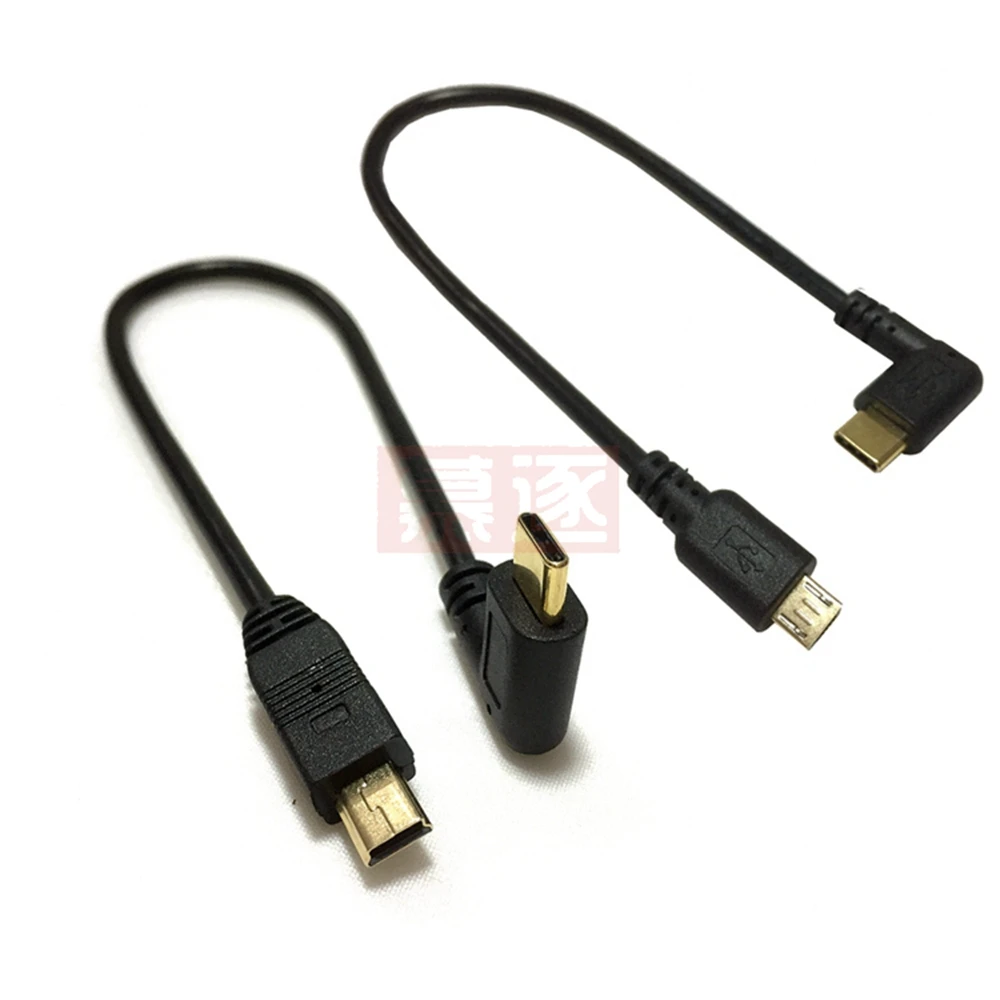 Micro Mini USB Cable 5Pin Male to Male USB 3.1 Type C Elbow to Mini Micro 2.0 OTG Data Adapter Converter Charging Cable 20cm