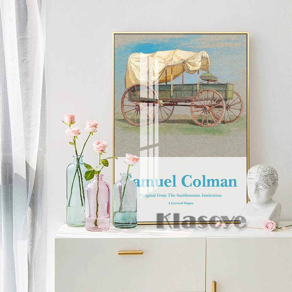 

Samuel Colman Wall Art Canvas Painting Retro Poster Covered Wagon Prints Art Modern Bedroom Living Room Home Decor Picture Gift
