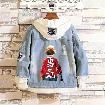 

Anime Cosplay Hoodie One Piece Monkey D. Luffy New Unisex Denim Hoodie Fake Two-Piece Sweatshirt