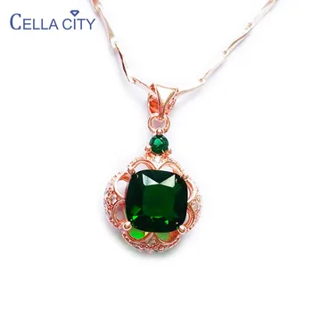 

Cellacity 925 Sterling Silver Necklace for Women Geometry Silver 925 Jewelry Gemstones Emerald Pendant Rose Gold Party Wholesale