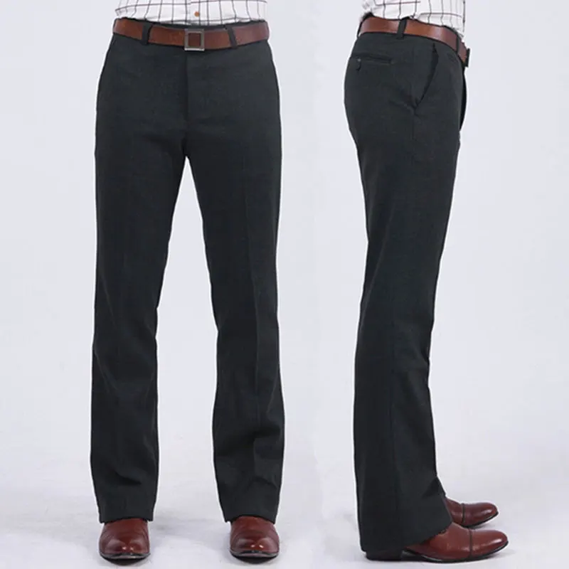 winter New Woolen Fabric Flared Boot Cut Trousers Men's Business Casual Office Slim Black Suit Pants Large Size 37