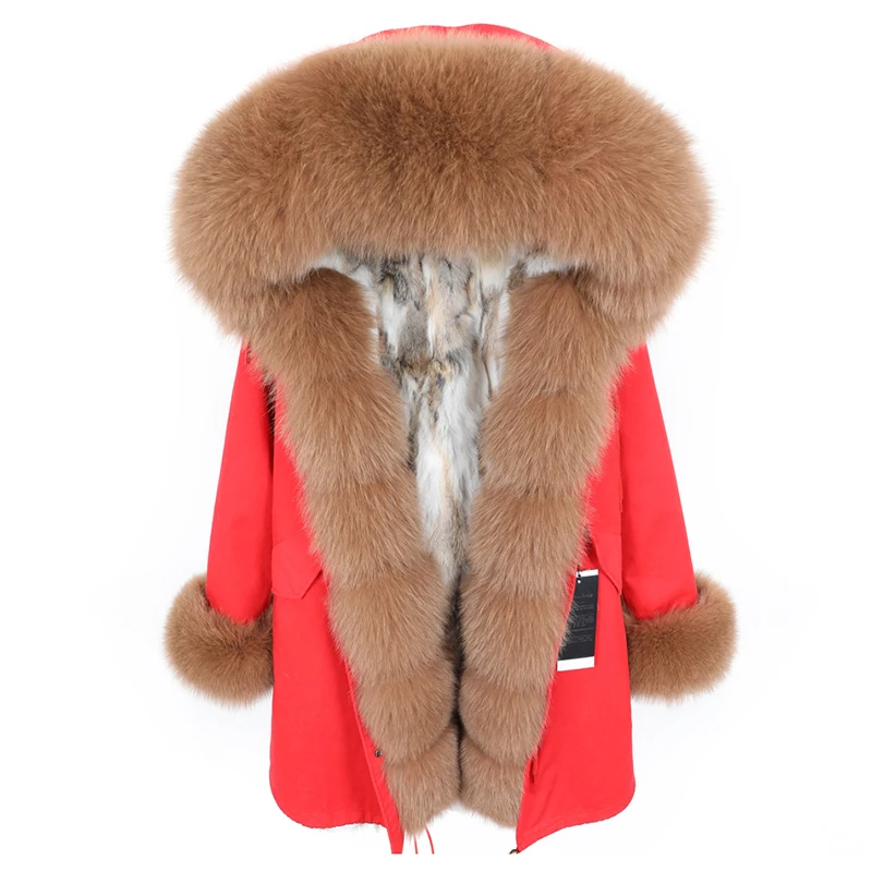 New Fashion Women's Clothing Fox Fur Collar Parka Detachable Rabbit Fur