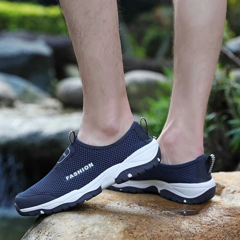 Male Sneakers Vulcanize-Shoes Loafers Big-Footwear Men Summer Mesh Outdoor Slip-On Beach-Vacation