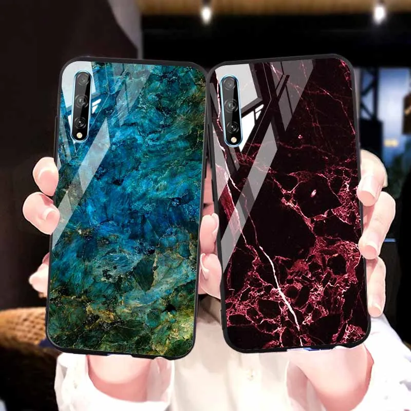 

For Huawei P Samrt Z Case Luxury Marble Tempered Glass Cover For Huawei P Samrt 2018 Honor 8X 10 Lite Enjoy 10S 10 Plus Bumper