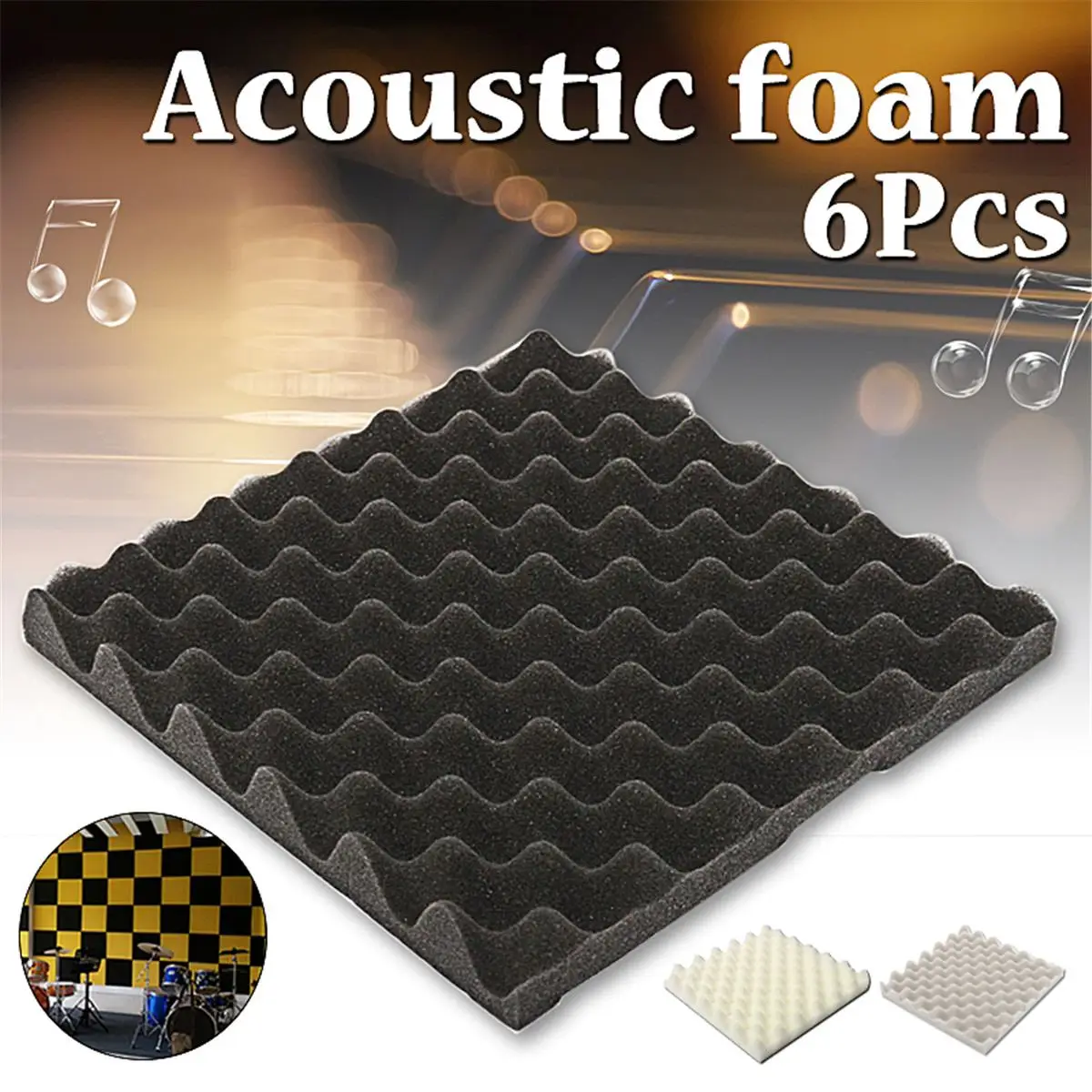 

6pcs 305*305*40mm Soundproofing Foam Studio Acoustic Foam Soundproof Absorption Treatment Panel Tile Wedge Polyurethane Foam
