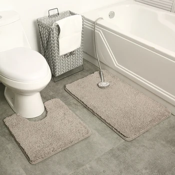 

2pcs Front Door U Shaped Pad Soft Bath Mat Solid Floor Non Slip Shaggy Hotel Toilet Water Absorption Polyester Bathroom Rugs Set