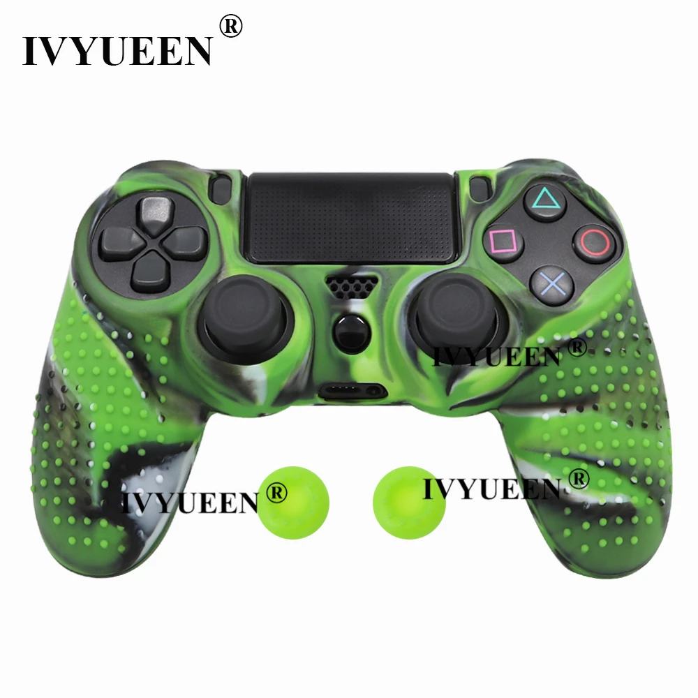 Green Camo Силиконовый чехол IVYUEEN для Dualshock 4 PS4 Pro, тонкий чехол для контроллера и ручки для большого пальца, колпачки для playstation 4, аксессуары для игр - Цвет: Green Camo