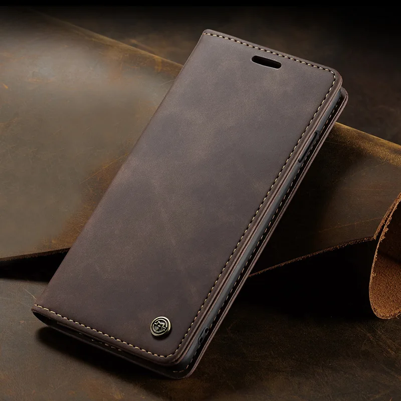 Роскошный Магнитный кожаный чехол для телефона, сумки для samsung S8 S9 S10 Note10 Plus 5G, винтажный флип-чехол для телефона Galaxy A30 A40 A50 A70 - Цвет: Темно-коричневый