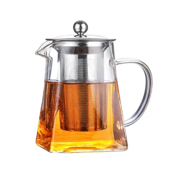 

Teapot 500ML Pue Rtea Kettle Borosilicate Glass Teapot Green Tea Heat Resistant Square Glass Teapot with Tea Infuser Filter