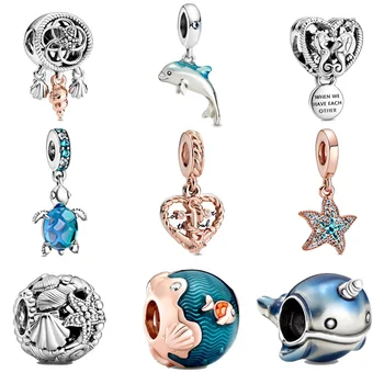 

925 Sterling Silver Charm 2020 Summer New Ocean Collection Dangle Beads fit Original Pandora Charm Bracelet Women DIY Jewelry