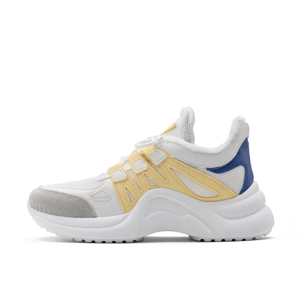 yellow plush inside Г. Новая Осенняя Белая обувь на танкетке женские Сникеры на платформе tenis feminino Повседневная Женская Белая обувь женские большие размеры 35-43 - Цвет: yellow plush inside