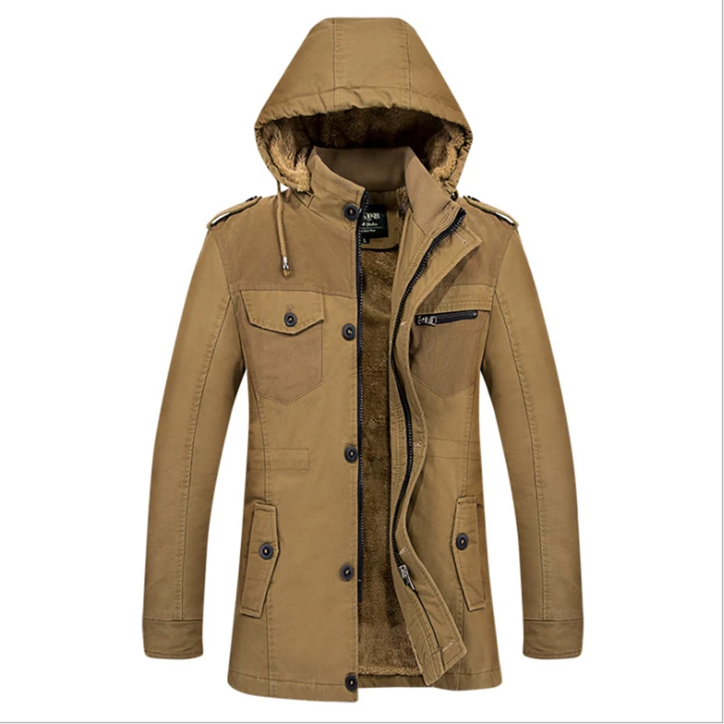 Winter Long Jacket Coat Men Thick Warm Fleece Cotton-padded Hooded Long Parkas Men Korean Windbreaker Long Coat Men 3XL