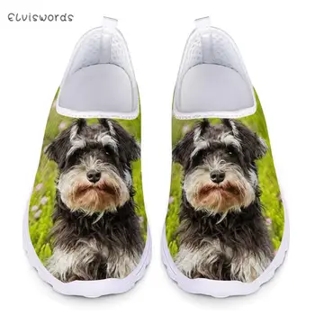 

ELVISWORDS Casual Female Lace Up Flats 3D Animal Schnauzer Print Light Mesh Spring Sneakers for Women Comfortable Shoes Zapatos