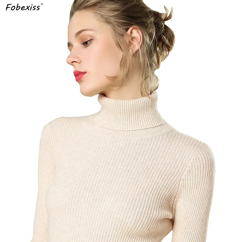 

Elegant Beige Woolen Sweater Women Knitted Turtleneck Pullovers Sweater Winter Clothing Women 2019 White Pullovers Jumper Women