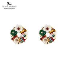 YMYW модные серьги-гвоздики из цинкового сплава в виде цветка из натуральной раковины, роскошные изысканные серьги с фруктами для женщин и девушек, вечерние, рождественский подарок