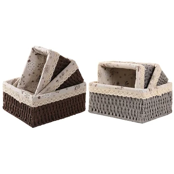 

3 Pcs Wicker Storage Baskets Set Handmade Soft Woven Basket with Linner for Bathroom Bedroom Organizing Home