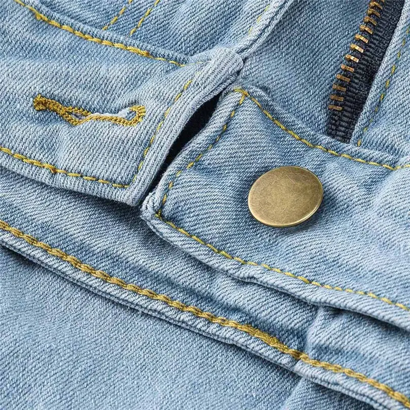 New Fashion Plus Size Skinny Jeans Woman Denim Hole Female Mid Waist Straight Stretch Slim Sexy Pencil Pants 3O07