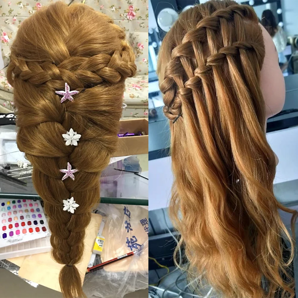 Female Mannequin Training Head And Stand For Hairdressers Hairstyles 85% Human Hair Training Head For Braid Hairdressing Head
