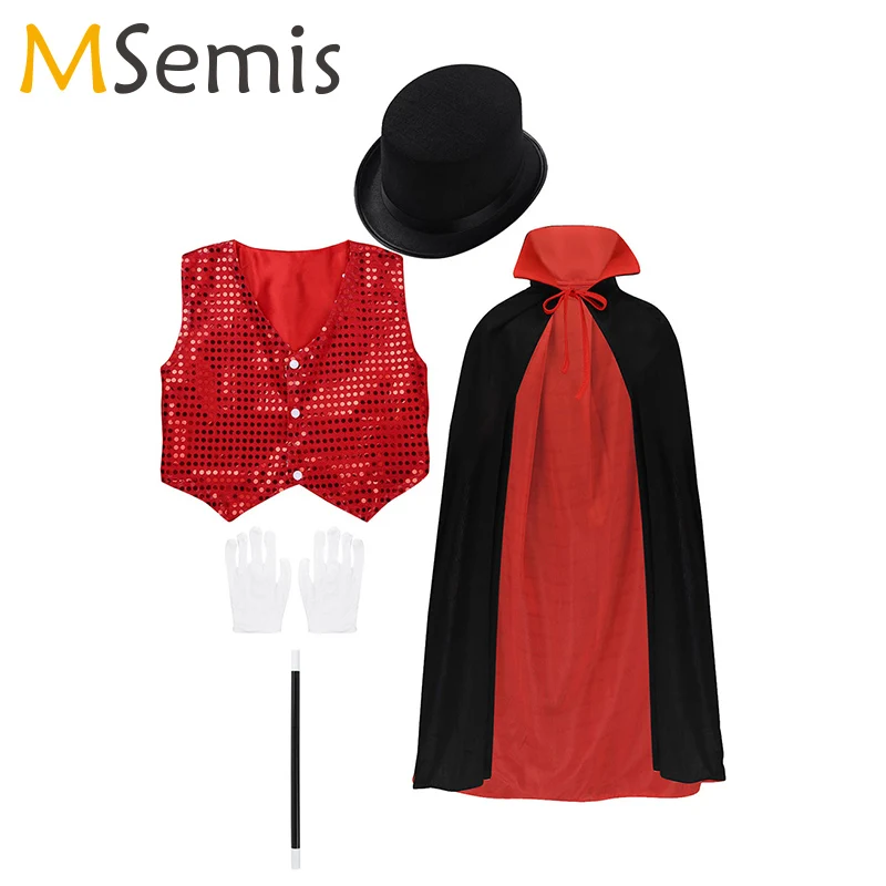 Детские маг Косплэй ночной наряд жилет с шапочками Волшебная палочка перчатки