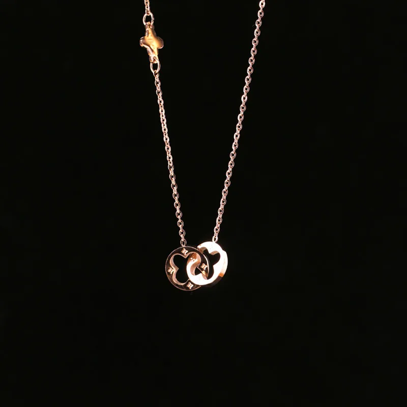 Ожерелье с двумя кругами и двойной пряжкой, римская цифра, цветок клевера, ожерелье из нержавеющей стали, Золотая ключица, Женские Ювелирные изделия