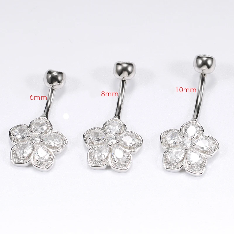 Flower Navel Belly Button Piercing Rings Bulk 925 Sterling Silver Body Jewelry For Women Fine Summer Accessories Romantic Gift 2