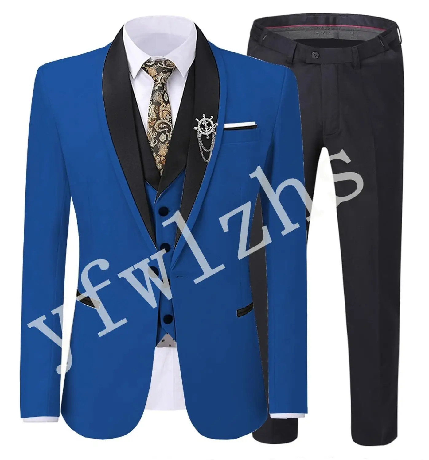 

New Arrival One Button Groomsmen Shawl Lapel Groom Tuxedos Men Suits Wedding/Prom Best Man Blazer ( Jacket+Pants+Vest+Tie) B121