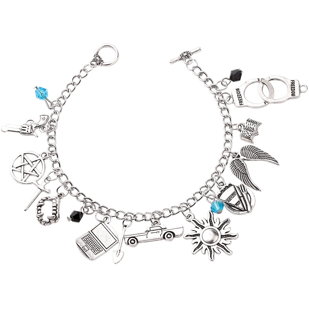 Pulsera SPN inspirada en la TV joyería Supernatural, brazalete de estrella, brazalete de espada, pulsera con cierre de garra de langosta, Sam, Dean, Winchester
