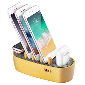 

UKCOCO TS071 5 in 1 Wooden Charging Stand Charging Dock for AirPods iPhone iPad for apple watch stand