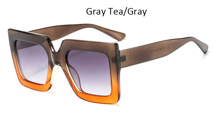 Gray Tea Gray Модные квадратные солнцезащитные очки для женщин, новые негабаритные винтажные Роскошные брендовые большие солнцезащитные очки с градиентной оправой, женские очки - Цвет линз: Gray Tea Gray