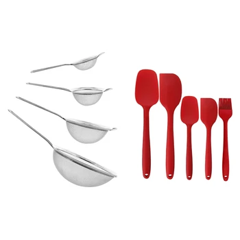 

4 Pcs. Colander Strainer Colander Strainer Set 7/12/16/22 cm with 5 Piece Non-Stick Heat Silica Gel Spatula Set