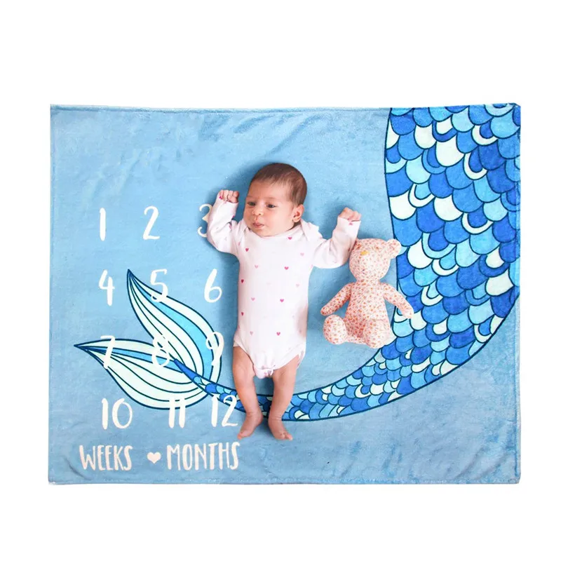 Fish Tail Flannel Baby Milestone Blanket Newborn Photography Props (5)