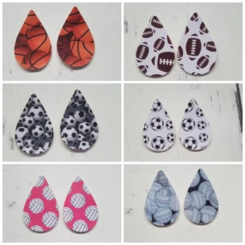 

50PCS/Set Sports Balls Prited Faux Leather Teardrop Earrings Volleyball Football Team Water Drop Customize