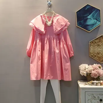 

Spring 2020 new Korean version of loose large size temperament sweet cover belly skirt double small lace collar doll dress