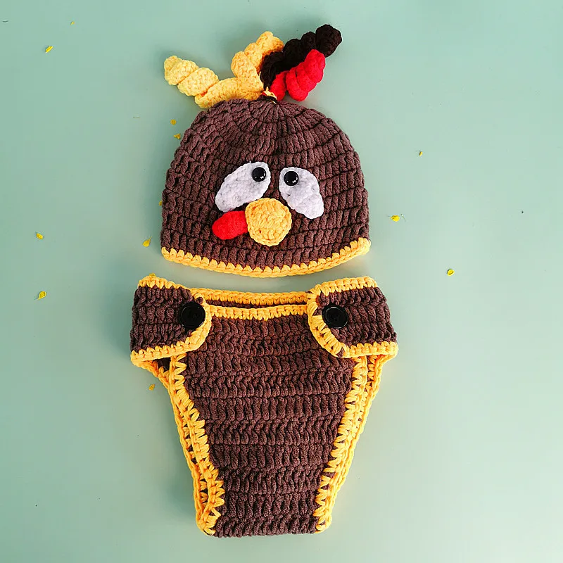 Funny Cute Cartoon Animals Turkey Baby Clothes Newborn Photography Props Crochet Knit Infant Clothing Set DIY Photo Shoot Props (6)