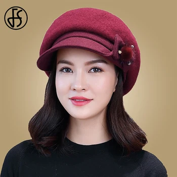 

FS Women Wool Beret Autumn Winter Purple Octagonal Cap Hats Stylish Artist Painter Wine Red Black Newsboy Caps