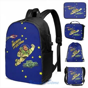 

Funny Graphic print Andy's Buzz Lightyear Bed Replica USB Charge Backpack men School bags Women bag Travel laptop bag