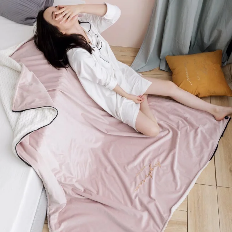 Зимнее теплое плотное удобное одеяло, толстовка, однотонное теплое одеяло с капюшоном с рукавом, флисовое утяжеленное одеяло s для кровати и путешествий - Цвет: pink