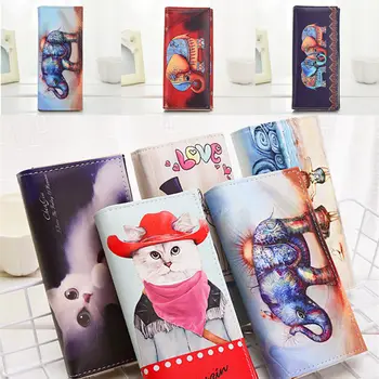 

Women Ladies Colorful Elephant Doodle Pattern Rectangle Wallet Purse Bag Handbag