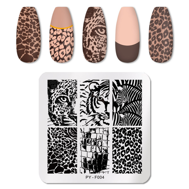 PICT YOU 6cm * 6cm Square Leopard Nail Stamping Plates Animal Patterns Stencil Tools Stainless Steel Nail Art Stamp Design