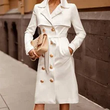 Модный офисный женский костюм, женский Блейзер, двубортное платье на пуговицах спереди, Военный стиль, платье с длинным рукавом, пальто