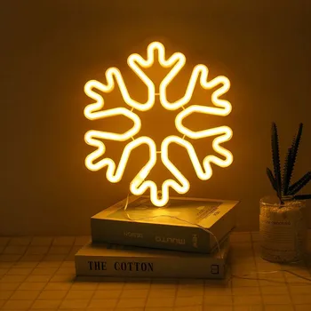 

Living Room Decoration LED Neon Sign Snowflake Shaped Emulsion USB Battery Night Light Decorative Table Lamp for Home Party