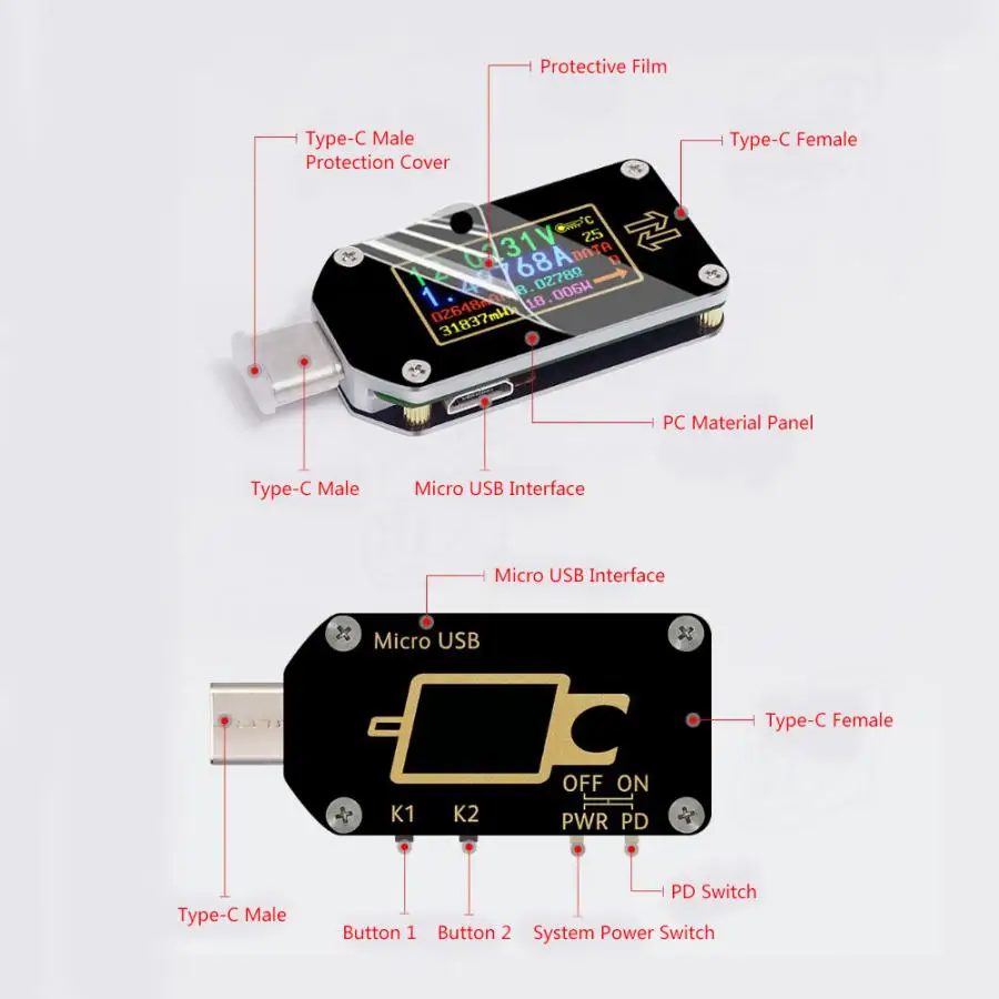 Usb-тестер TC66 Тип-C DC Вольтметр Амперметр Напряжение измеритель тока, для батареи зарядки измерения для Android APP