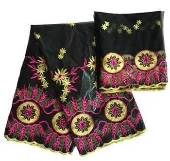 

STILL FLY african bazin riche fabric high quality bazin riche fabric black lace fabric nigerian gele headtie 5+2yards/lot