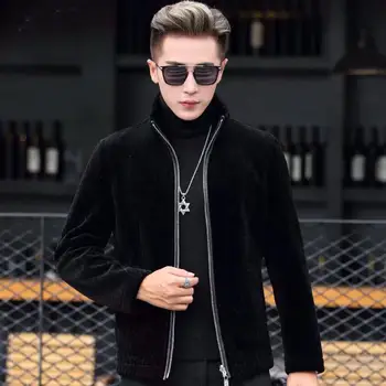 

Fur Story 20100A men's Lamb fur Coat Sheep Shearing Fur Coat with lapel Sheep Sheare short Faux fur Jacket