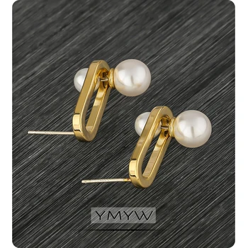 

YMYW Charm Metal Geometric Stud Earrings Statement Simulated Pearls Geometric Hollow Earrings for Women Jewelry Party Gift New