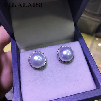 

YIKALAISI 925 Sterling Silver Jewelry Pearl Earrings 2019 Fine Natural Pearl jewelry 10-11mm stud Earrings For Women wholesale