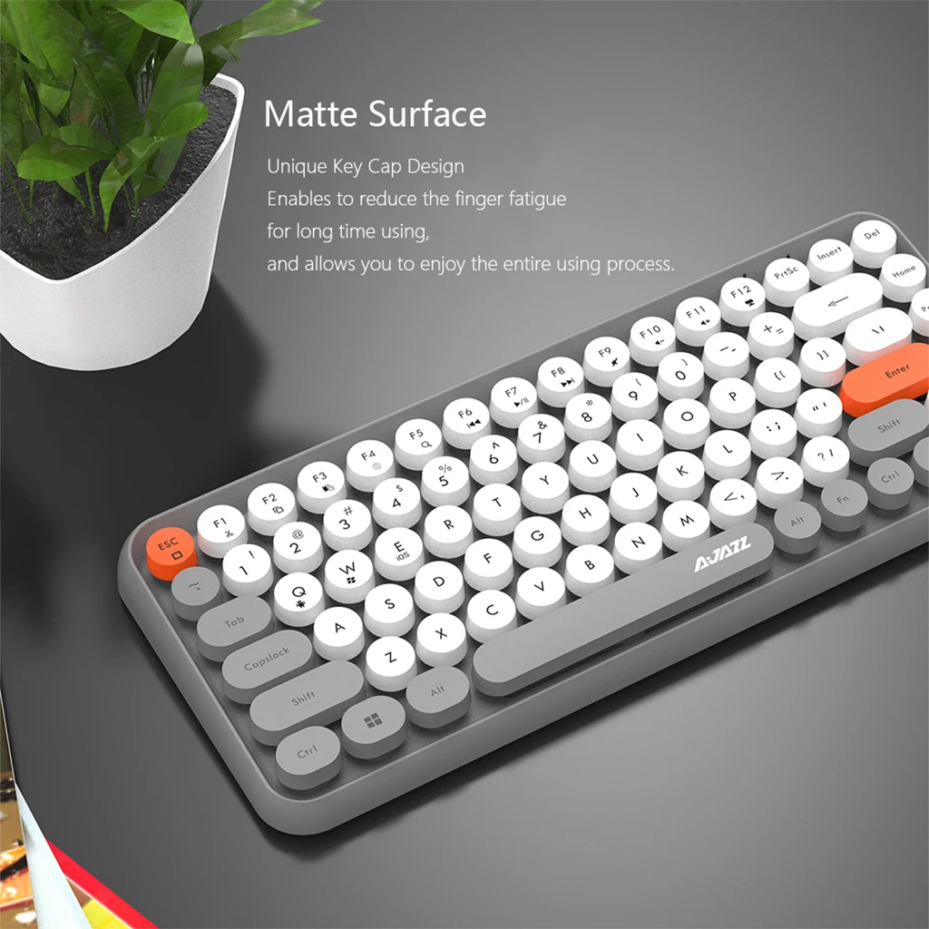 Ajazz 308i Bluetooth Wireless Keyboard 84 Keys Round Keycaps for Laptop Tablet