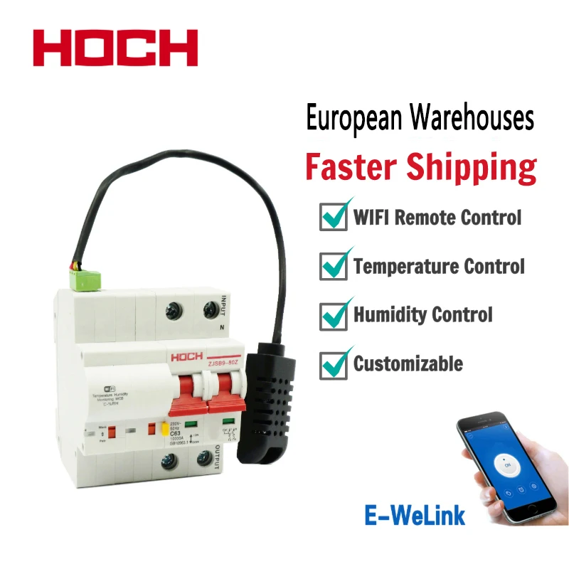 

HOCH ZJSB9-80Z WIFI Circuit Breaker Temperature Humiture 1-4P 10-125A Remote control Ewelink smart home Switch Free shipping