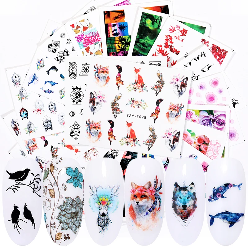

1 Sheet Nail Water Decals Animals Flower Mixed Pattern Transfer Sticker Nail Art Decoration DIY Design Tool Nail Art Accessories